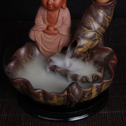 Extraordinary Ceramic Lotus Leaf Small  Monk Backflow Incense Line Insert Ornamental