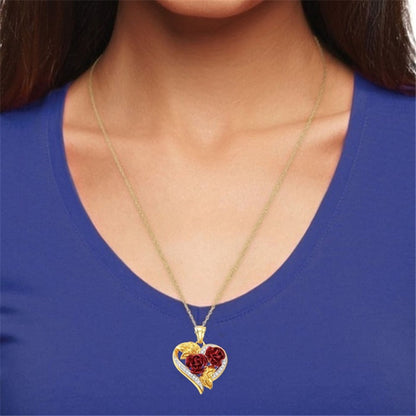 Love Heart Red Rose Flower Necklace