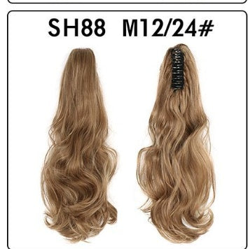 Long wavy light-brown claw-clip ponytail hair extension with black clip