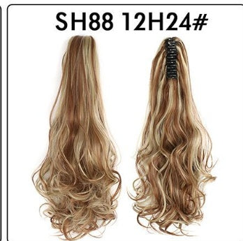 Long wavy golden-blonde claw-clip ponytail hair extension with black clip