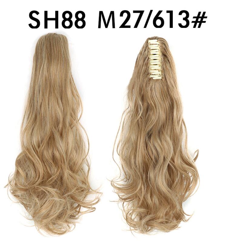 Long wavy honey-blonde claw-clip ponytail hair extension with gold clip