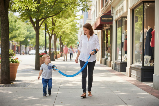 Anti-lost blue rope leash with wrist strap attachment
