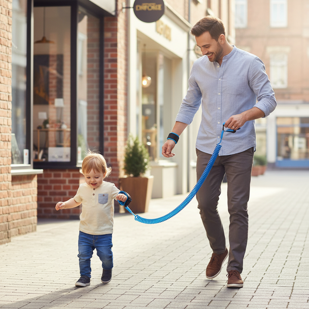 Anti-lost blue rope leash with wrist strap attachment