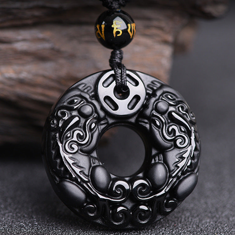 Natural Obsidian Elephant Pendant
