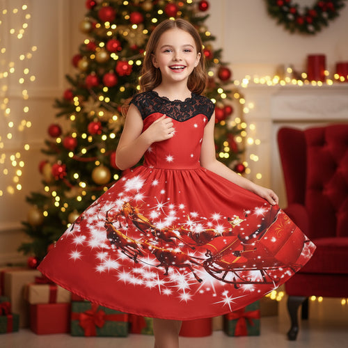 Christmas Lace Print Fashion Dress