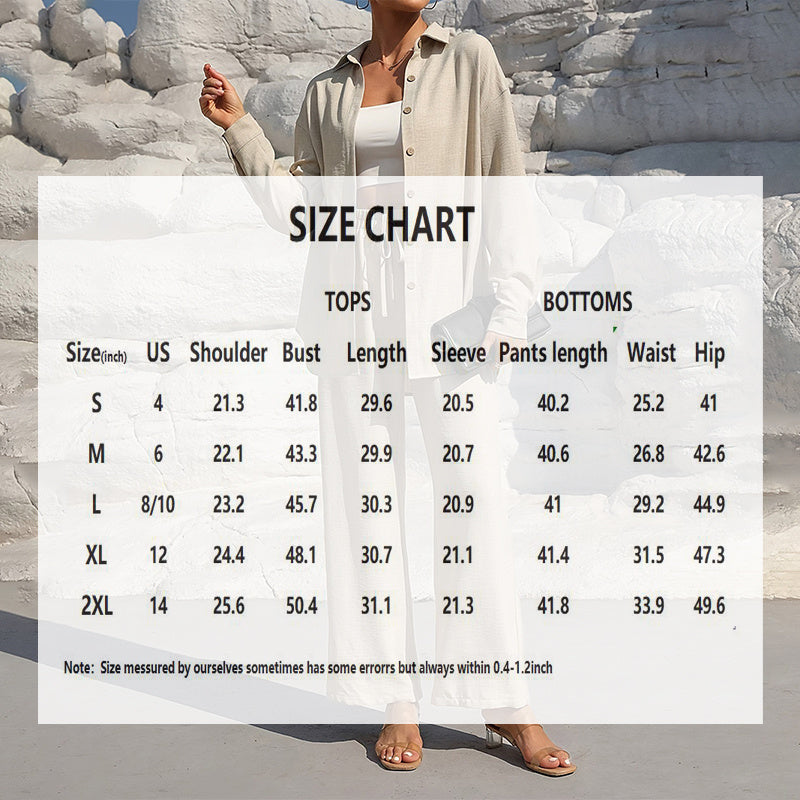 Women's Solid Color Lapel Long Sleeve Pants Set - Button-Up Casual Two-Piece Outfit With Drawstring Waist Lounge Wear