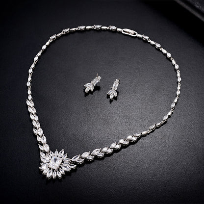Colorful Zircon Set Personalized Flower Necklace Wedding Dress Jewelry