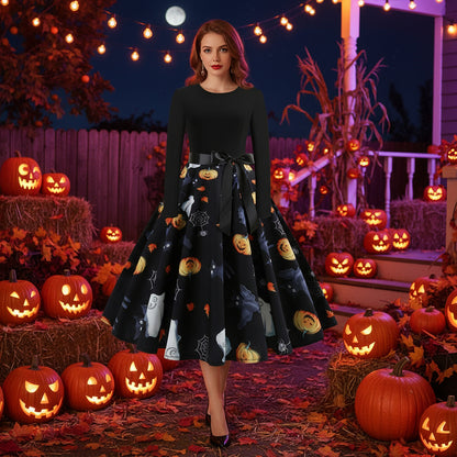 Halloween Print Long Sleeve Dress
