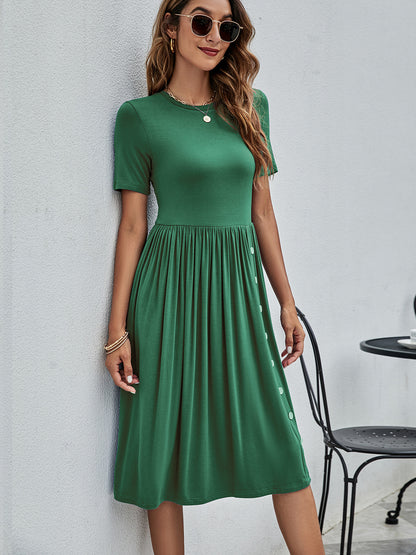 Solid Color Buttons Pocket Casual Women's Knitted Dress