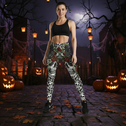 Roses Skulls Yoga Workout Leggings