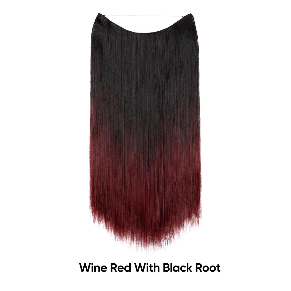 Wine-red hair extension with black root, straight one-piece fishline weft