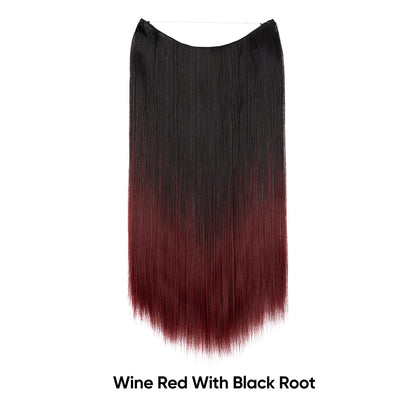 Wine-red hair extension with black root, straight one-piece fishline weft