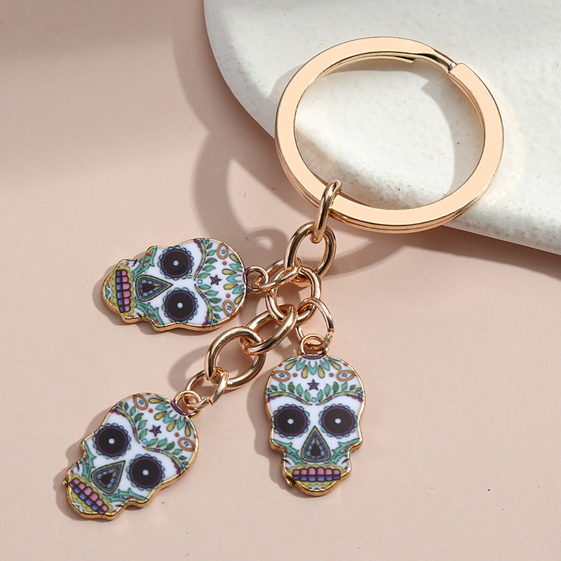 Hot Selling Dripping Oil Alloy Colorful Owl, Ladybug, Dark Flower, Ghost Face Keychain Bag Ornaments