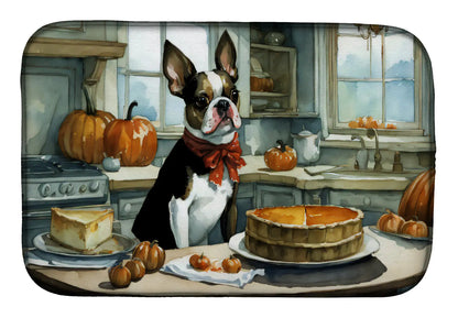 Boston Terrier Fall Kitchen Pumpkins Dish Drying Mat