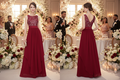 Lace spliced chiffon dress