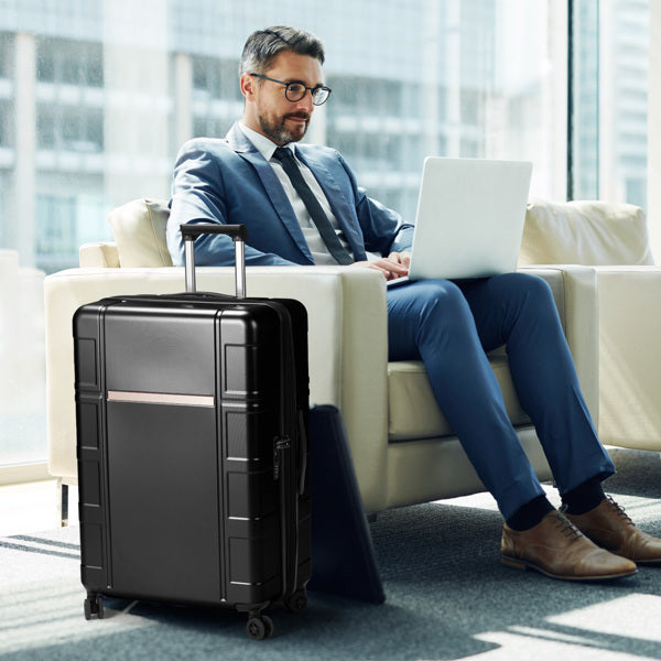 FCH 3-in-1 Set Double Wheel Silent Wheel With Wet & Dry Separation Compartment ABS, PC Trolley Case 20in 24in 28in ABS, PC Inner Aluminum Outer Iron Tie Rod Fabric - Black