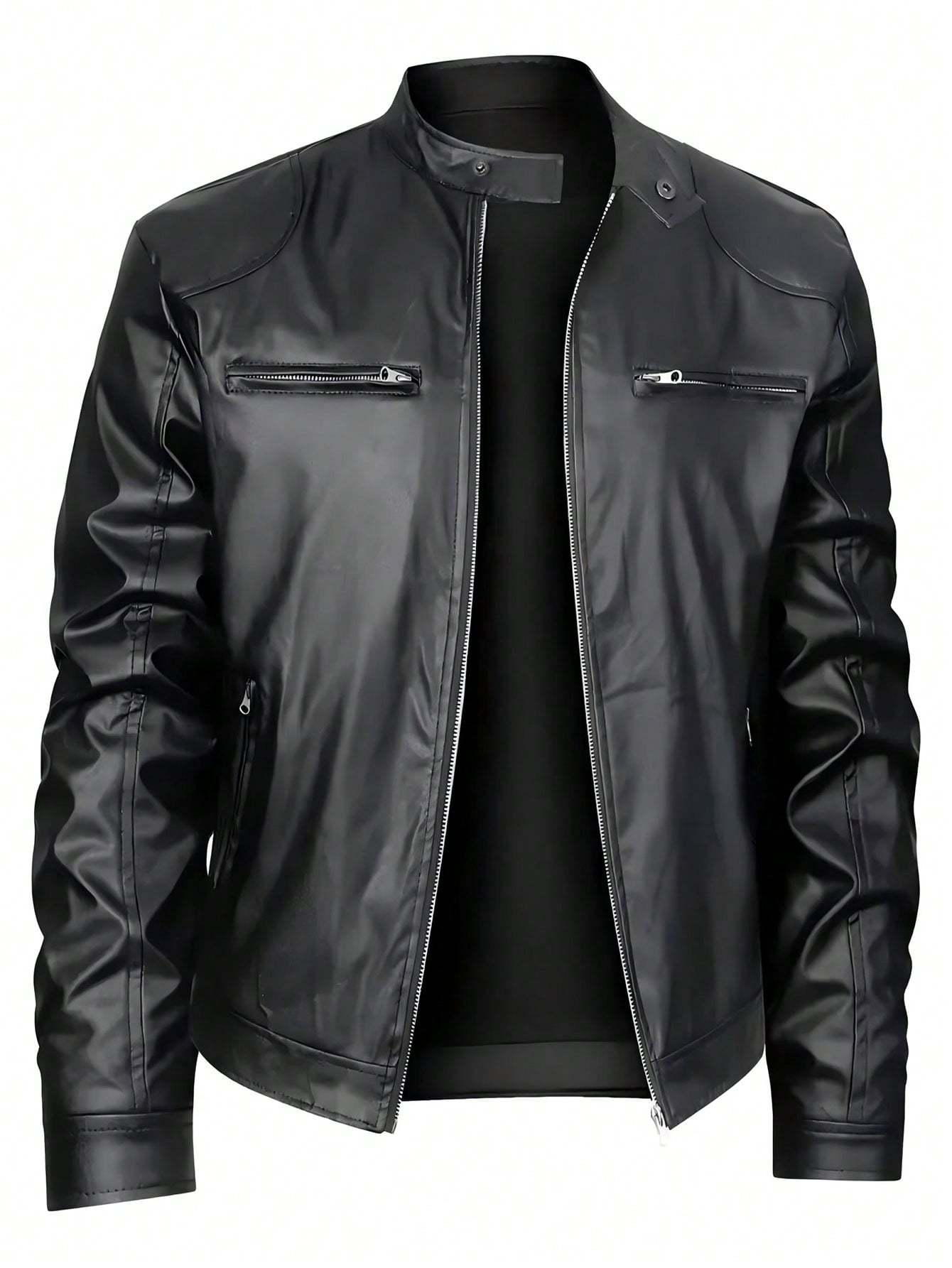 Men's Stand-up Collar Leather Jacket Business Casual Jacket