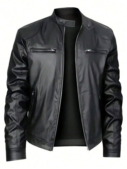 Men's Stand-up Collar Leather Jacket Business Casual Jacket