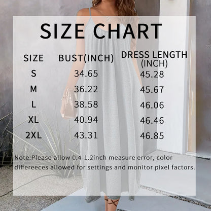 Women's Casual Summer Spaghetti Straps Maxi Dress With Pockets Loose Fit Long Dress