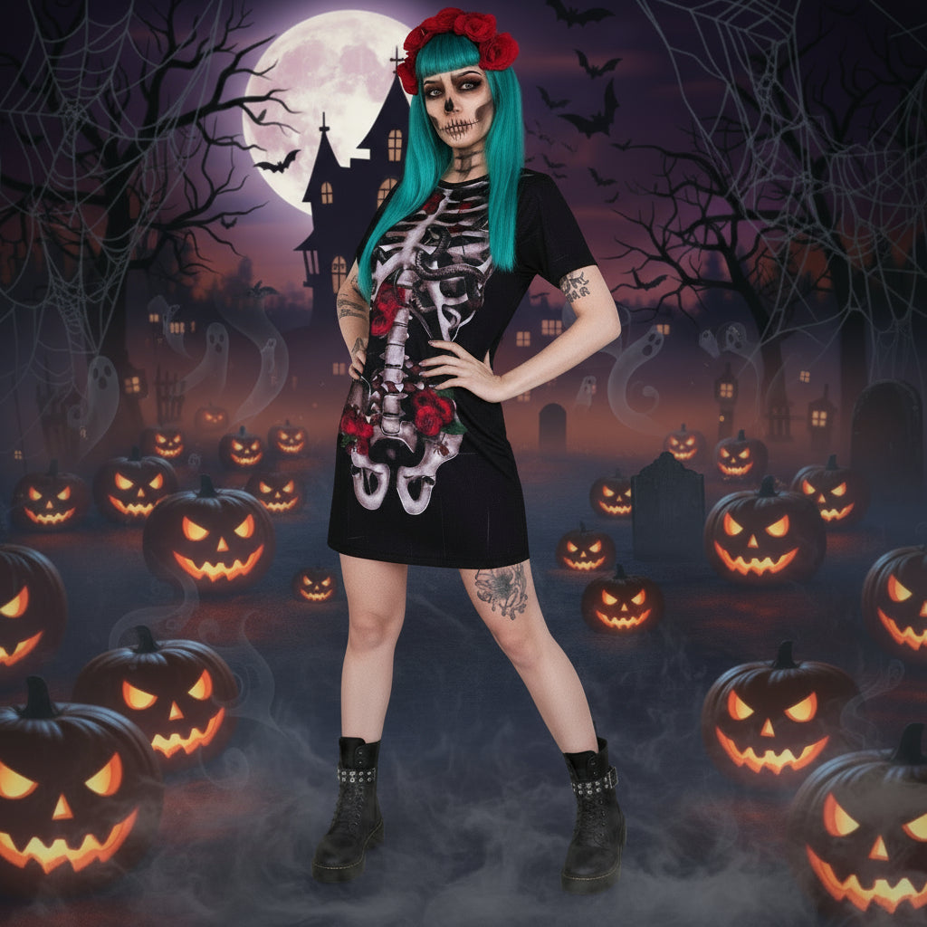 Halloween Costume Skull Print Dress For Women