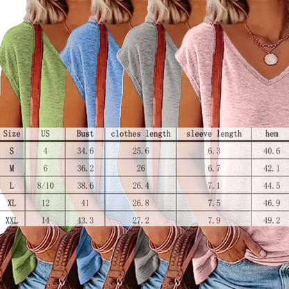 4Pack Women's V-Neck Short Sleeve T-Shirts - Summer Casual Solid Color Tops