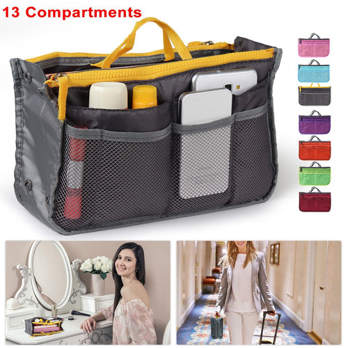 Women Lady Travel Insert Handbag Organizer Makeup Bags Toiletry Purse Liner With Hand Strap