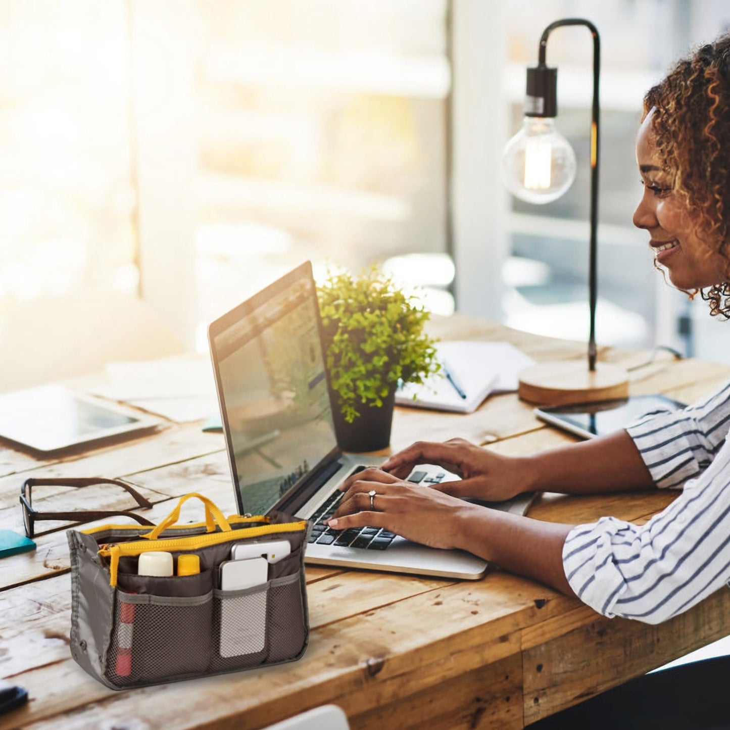 Women Lady Travel Insert Handbag Organizer Makeup Bags Toiletry Purse Liner With Hand Strap