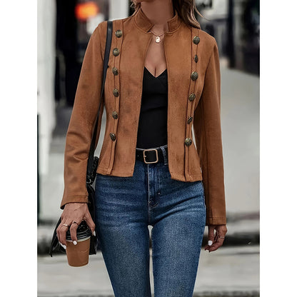 Women's Faux Suede Blazer - Long Sleeve Notch Lapel Open Front Jacket, Casual Business Office