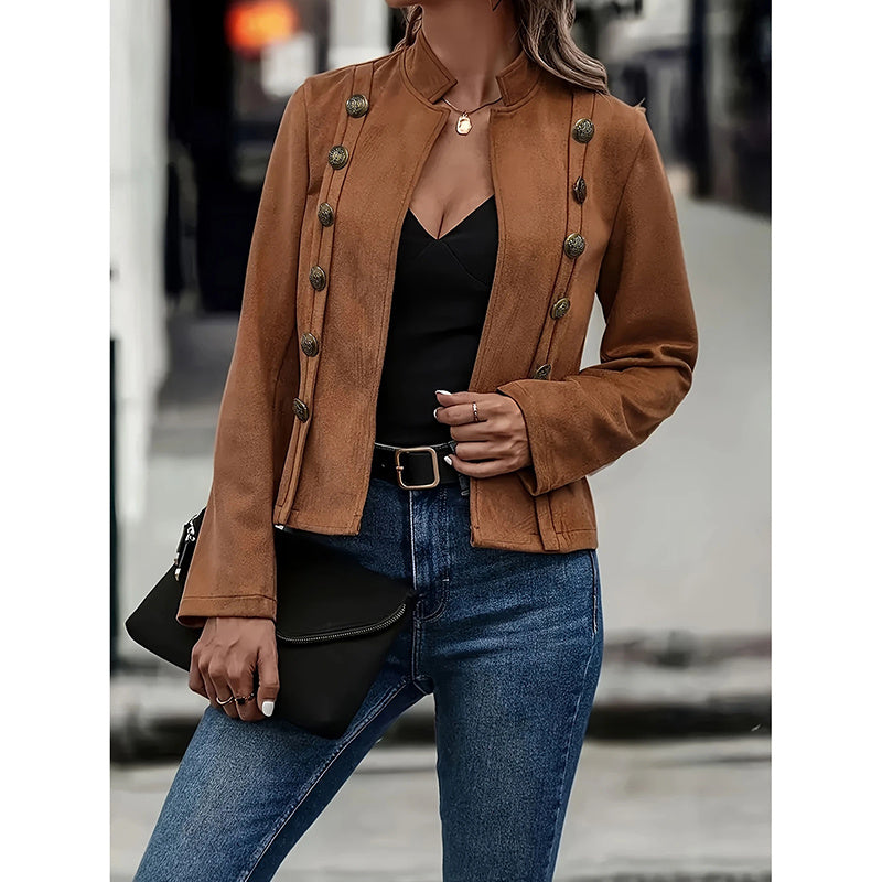 Women's Faux Suede Blazer - Long Sleeve Notch Lapel Open Front Jacket, Casual Business Office