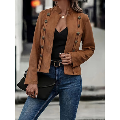Women's Faux Suede Blazer - Long Sleeve Notch Lapel Open Front Jacket, Casual Business Office