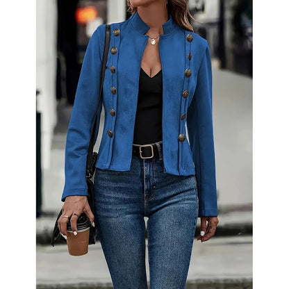 Women's Faux Suede Blazer - Long Sleeve Notch Lapel Open Front Jacket, Casual Business Office