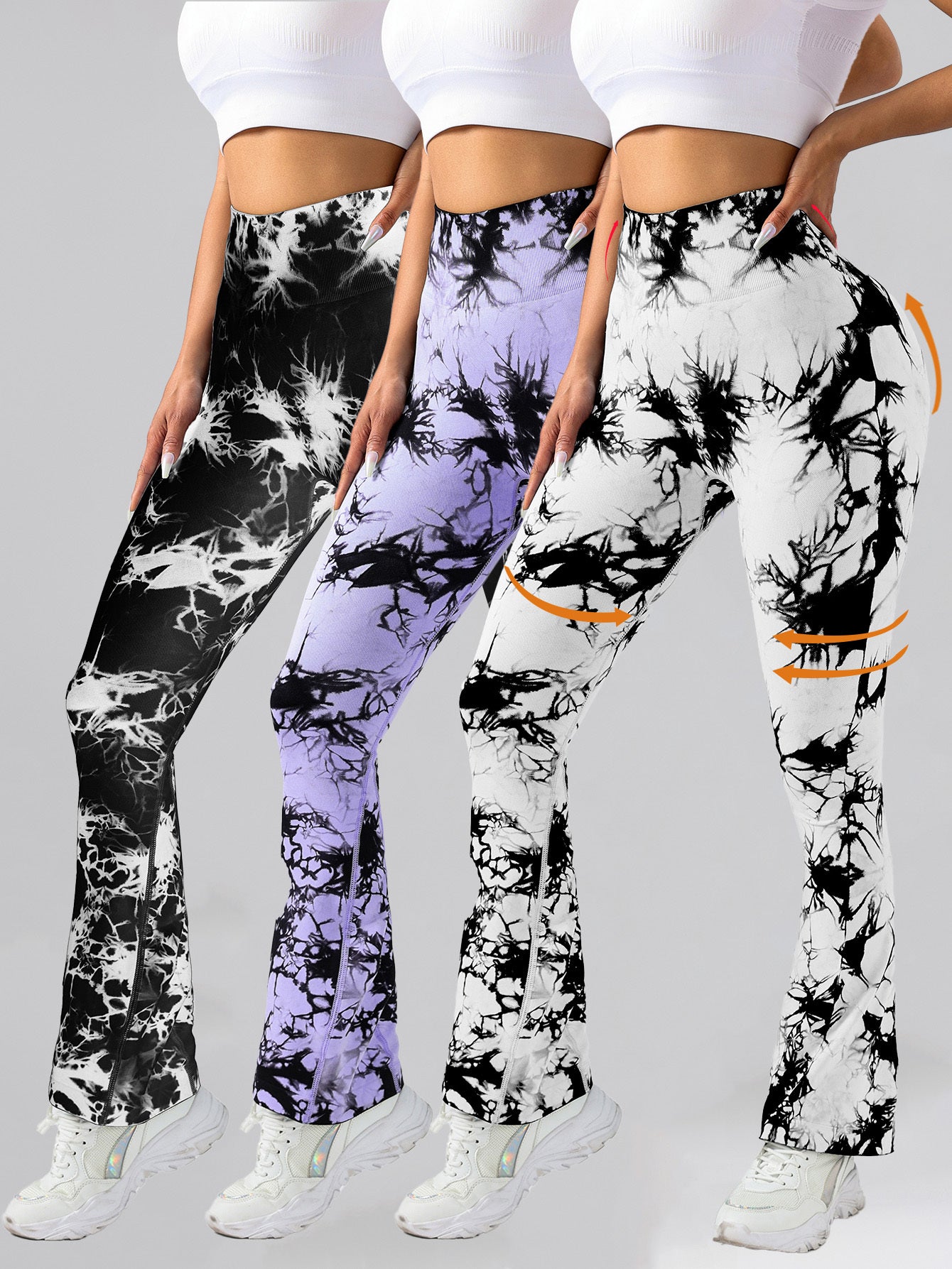 3 Pack Tie Dye Seamless High Waisted Workout Scrunch Butt Lifting Athletic, Leggings For Women Yoga Gym Athletic Pants