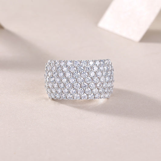 Multiple Row Diamond Wide Rings, Moissanite Rings, Luxury Fashion Silver Rings