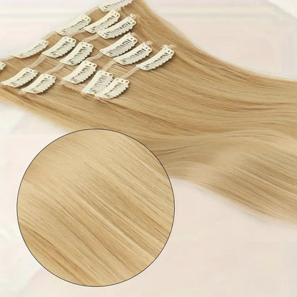 Hold balance Straight Clip In Hair Extensions 24inch For Women, 6PCS Long Soft Synthetic Natural Hairpieces