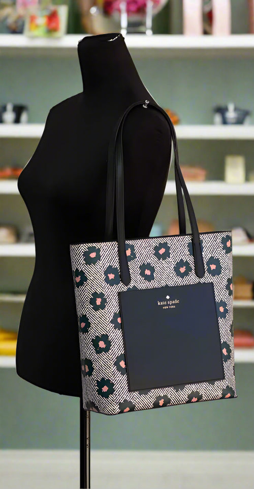 Kate Spade Daily Saffiano PVC Leather Herringbone Floral Tote