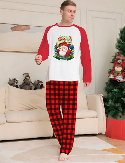 Christmas Parent-Child Set Long Sleeve T-Shirt Plaid Pants Family Matching Pajamas