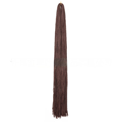Dark brown braided crochet hair extensions bundle with long straight strands and fringed ends.