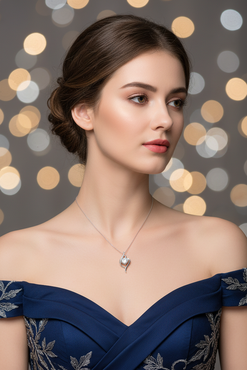 Silver pendant necklace with teardrop charm pendant on thin chain