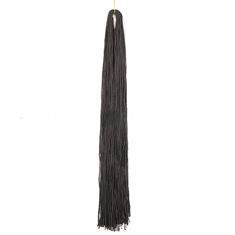 Dark gray braided crochet hair extensions bundle with long straight strands and fringed ends.