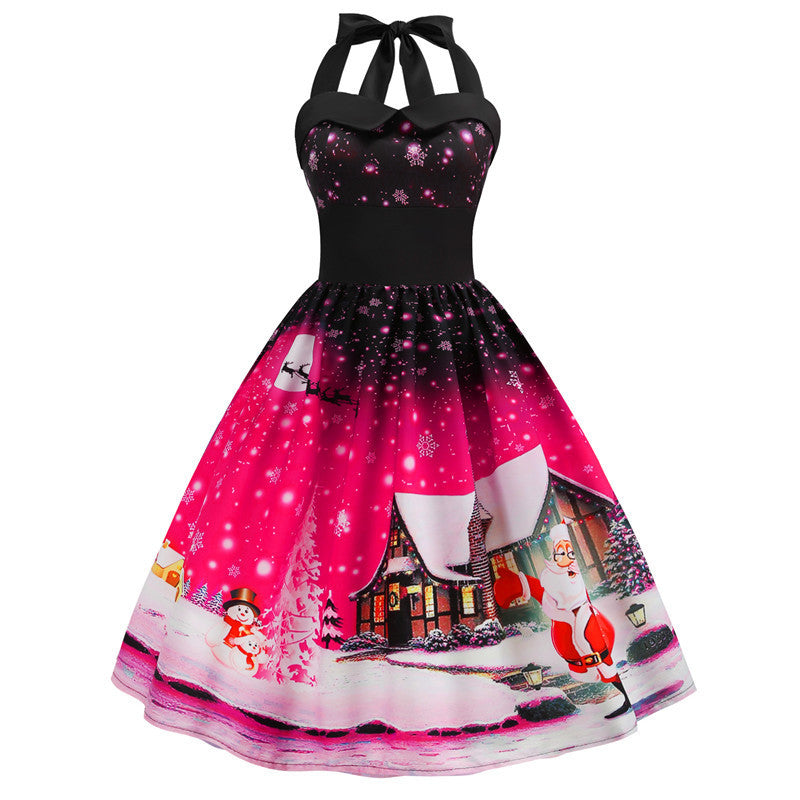 kids' Christmas Print Halter Waist Halter neck Dress