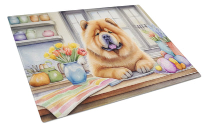 Decorating Easter Chow Chow Glass Cutting Board