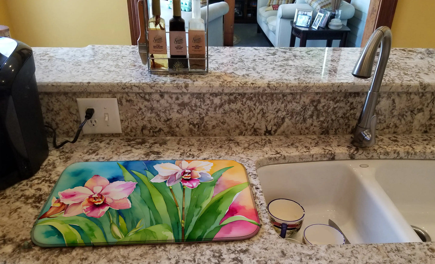Orchids in Watercolor Dish Drying Mat