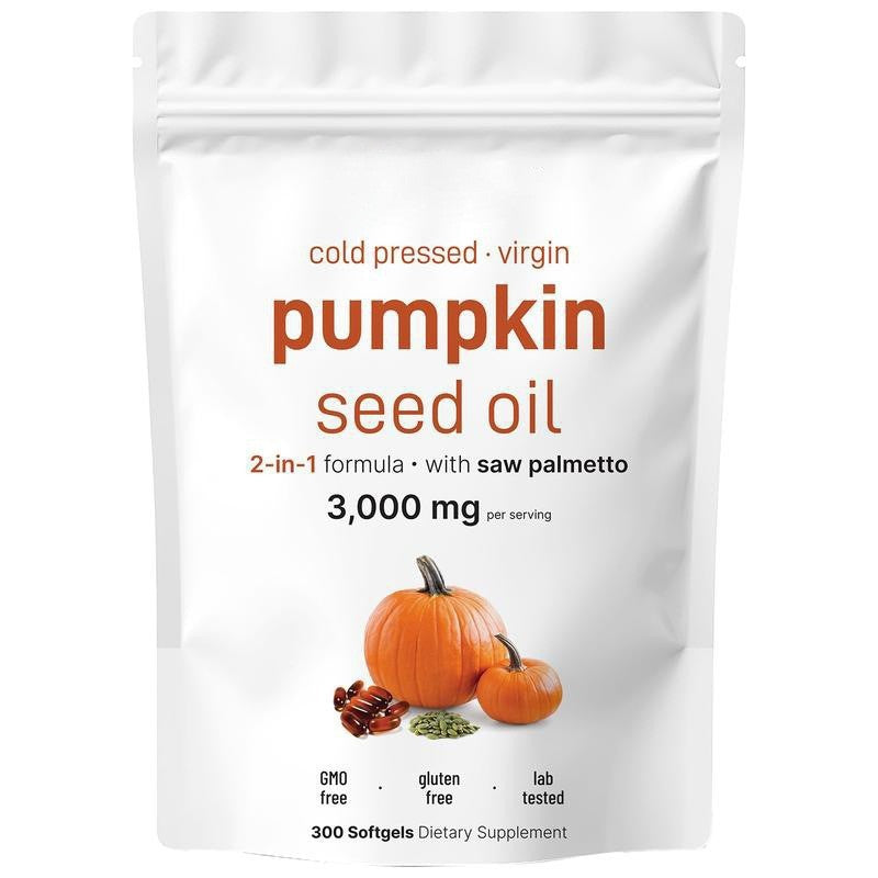 Cold-pressed virgin pumpkin seed oil pouch, 2-in-1 with saw palmetto, 3000 mg per serving