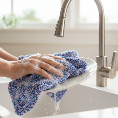 HandMade Cotton Dish Cloth Multi Blues