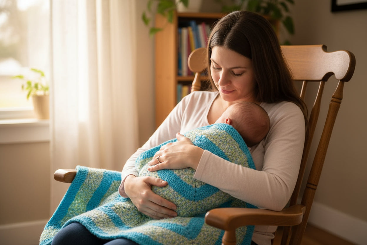 Handmade Star Shape, Soft Handmade Baby Blanket Blue and Greens
