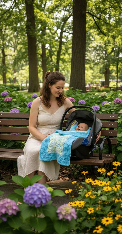 Handmade Star Shape, Soft Handmade Baby Blanket Blue and Greens