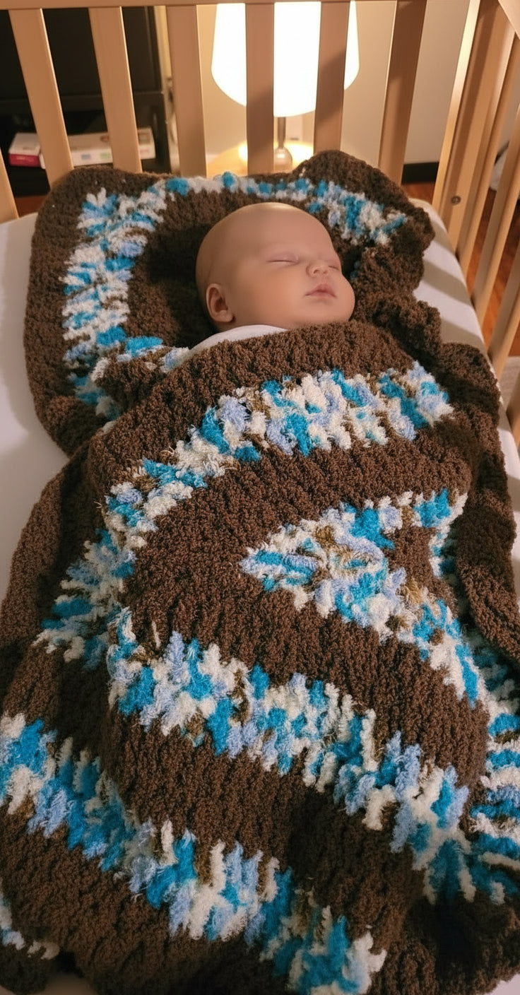 Handmade Large Granny Square with Browns and Blues