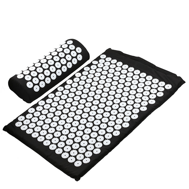 Black acupuncture yoga mat with dense white spike clusters