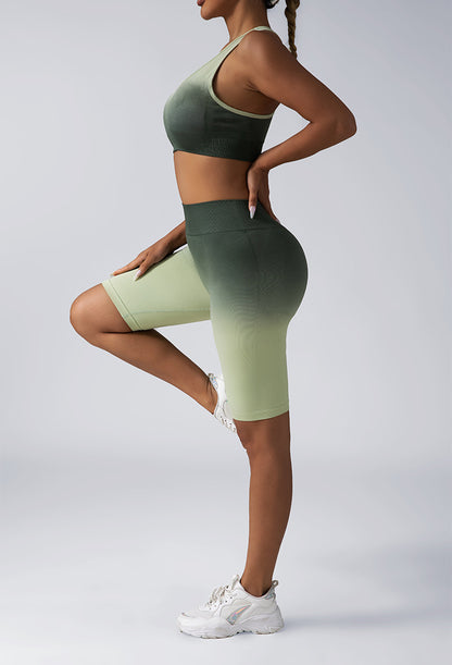 Workout 2 Piece Seamless Crop Tank Shorts Outfits For Women Seamless Sport Bra High Waist Yoga Leggings Sets