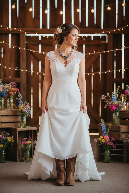 Bride necklace and matching earrings set with teal-blue gemstone pendant